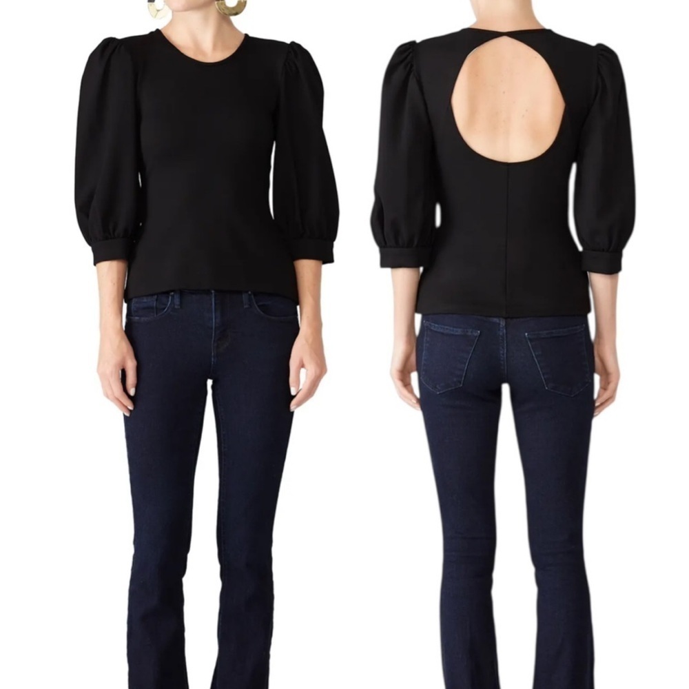 Amanda Uprichard Black Jilly Top Puff Sleeve Open Back Size XS